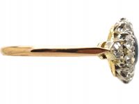 Edwardian 18ct Gold, Sapphire & Diamond Cluster Ring with Diamond Set Shoulders