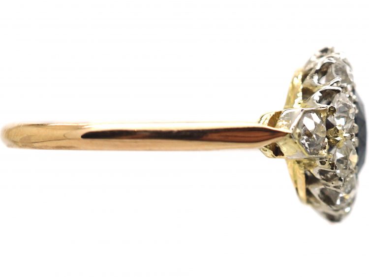 Edwardian 18ct Gold, Sapphire & Diamond Cluster Ring with Diamond Set Shoulders