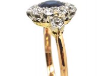 Edwardian 18ct Gold, Sapphire & Diamond Cluster Ring with Diamond Set Shoulders