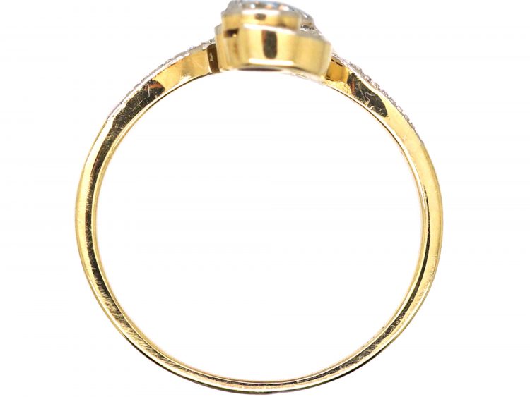 Art Nouveau 14ct Gold & Platinum Twist Ring set with Diamonds