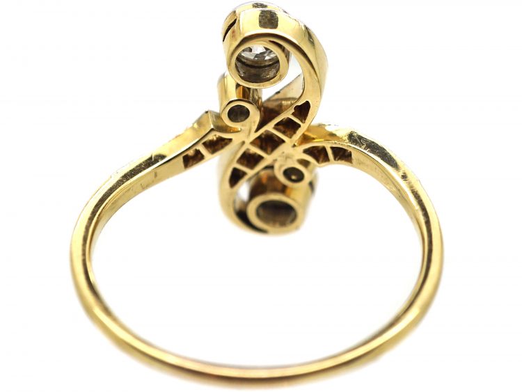 Art Nouveau 14ct Gold & Platinum Twist Ring set with Diamonds