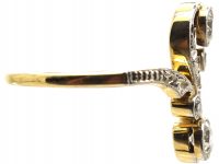 Art Nouveau 14ct Gold & Platinum Twist Ring set with Diamonds