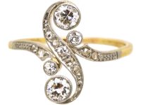 Art Nouveau 14ct Gold & Platinum Twist Ring set with Diamonds