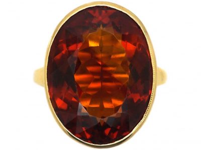 Retro 18ct Gold Ring set with a Large Madeira Citrine