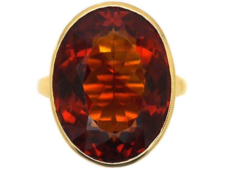 Retro 18ct Gold Ring set with a Large Madeira Citrine