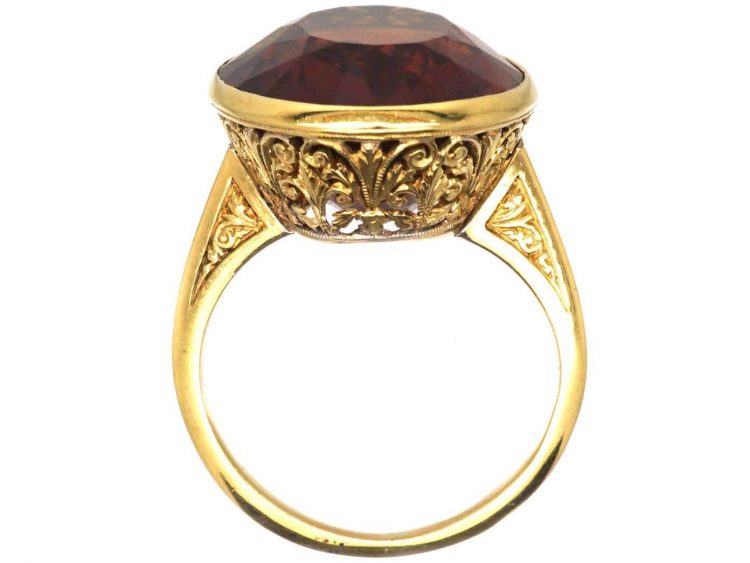 Retro 18ct Gold Ring set with a Large Madeira Citrine