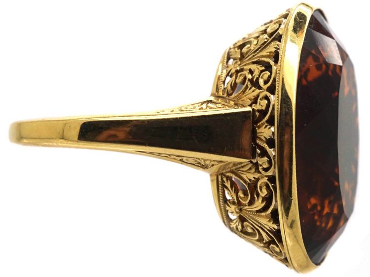Retro 18ct Gold Ring set with a Large Madeira Citrine