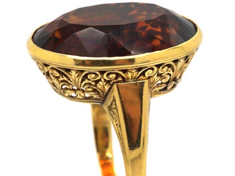 Retro 18ct Gold Ring set with a Large Madeira Citrine