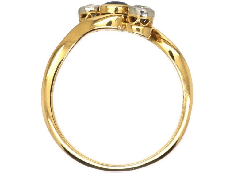 Edwardian 18ct Gold & Platinum, Sapphire & Diamond Crossover Ring