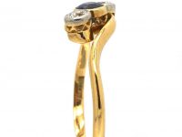 Edwardian 18ct Gold & Platinum, Sapphire & Diamond Crossover Ring