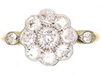 Edwardian 18ct Gold & Platinum Diamond Cluster Ring with Diamond Set Shoulders