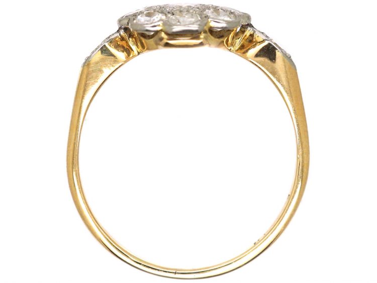 Edwardian 18ct Gold & Platinum Diamond Cluster Ring with Diamond Set Shoulders