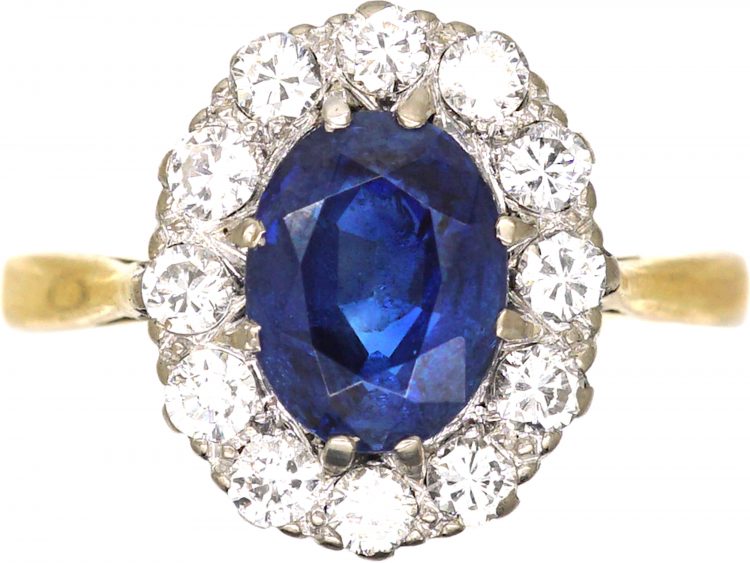 Early 20th Century 18ct Gold, Sapphire & Diamond Oval Cluster Ring