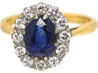 Early 20th Century 18ct Gold, Sapphire & Diamond Oval Cluster Ring