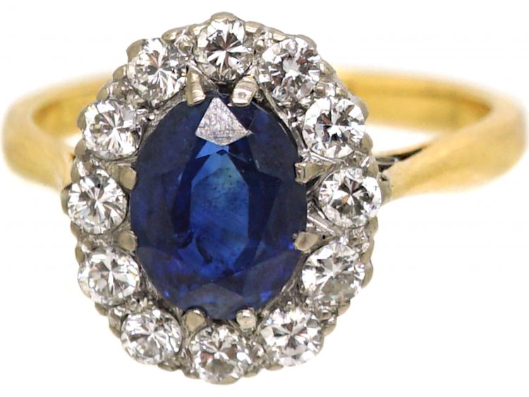 Early 20th Century 18ct Gold, Sapphire & Diamond Oval Cluster Ring