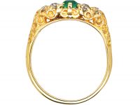 Victorian 18ct Gold Carved Half Hoop Ring set with an Emerald & Diamonds