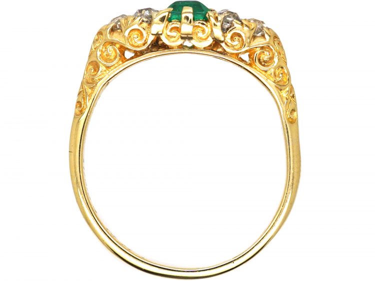 Victorian 18ct Gold Carved Half Hoop Ring set with an Emerald & Diamonds