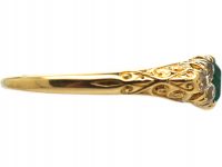 Victorian 18ct Gold Carved Half Hoop Ring set with an Emerald & Diamonds