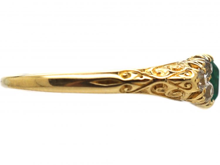 Victorian 18ct Gold Carved Half Hoop Ring set with an Emerald & Diamonds