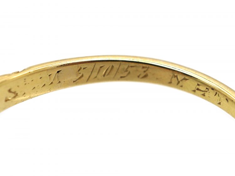 Victorian 18ct Gold Carved Half Hoop Ring set with an Emerald & Diamonds