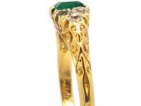 Victorian 18ct Gold Carved Half Hoop Ring set with an Emerald & Diamonds