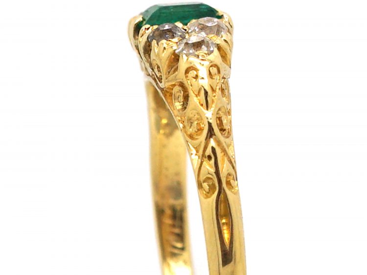 Victorian 18ct Gold Carved Half Hoop Ring set with an Emerald & Diamonds