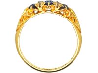 Edwardian 18ct Gold,Three Stone Sapphire & Diamond Carved Half Hoop Ring