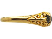 Edwardian 18ct Gold,Three Stone Sapphire & Diamond Carved Half Hoop Ring