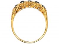 Victorian 18ct Gold Five Stone Sapphire Carved Half Hoop Ring with Rose Diamond Points