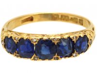 Victorian 18ct Gold Five Stone Sapphire Carved Half Hoop Ring with Rose Diamond Points