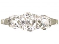 Early 20th Century Platinum, Old Mine Cut Three Stone Diamond Ring