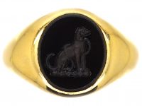 Edwardian 18ct Gold Signet Ring with Onyx Intaglio of a Dog