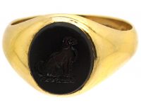 Edwardian 18ct Gold Signet Ring with Onyx Intaglio of a Dog