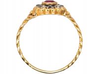 Edwardian 18ct Gold, Ruby & Diamond Cluster Ring with Plaited Shoulders