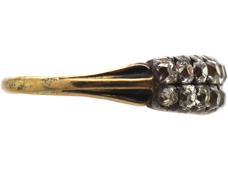 Georgian 15ct Gold & Silver Two Row Old Mine Cut Diamond Ring