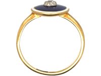 Edwardian 18ct Gold Blue & White Enamel Ring with a Diamond in the Centre
