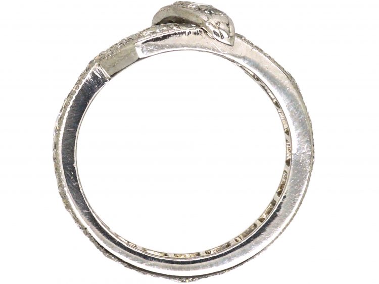 Art Deco Platinum & Diamond Crossover Ring with Buckle Detail