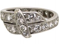Art Deco Platinum & Diamond Crossover Ring with Buckle Detail