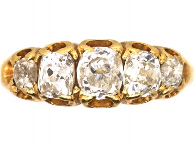 Victorian 18ct Gold Old Mine Cut Diamond Five Stone Ring