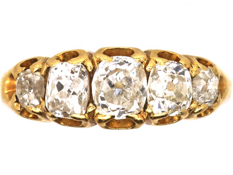 Victorian 18ct Gold Old Mine Cut Diamond Five Stone Ring