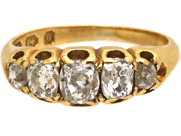 Victorian 18ct Gold Old Mine Cut Diamond Five Stone Ring
