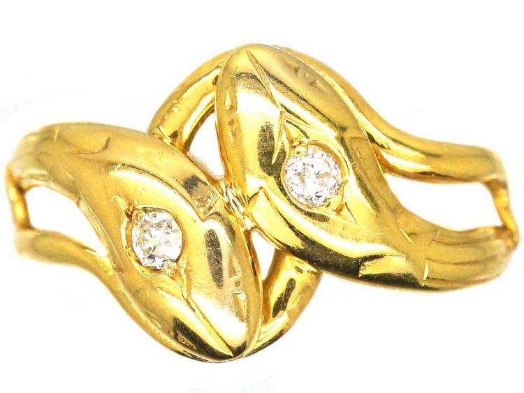 French Belle Epoque 18ct Gold Snake Ring set with Diamonds