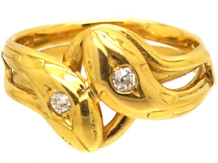 French Belle Epoque 18ct Gold Snake Ring set with Diamonds