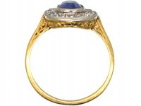Early 20th Century French 18ct Gold & Platinum, Sapphire & Diamond Oval Cluster Ring