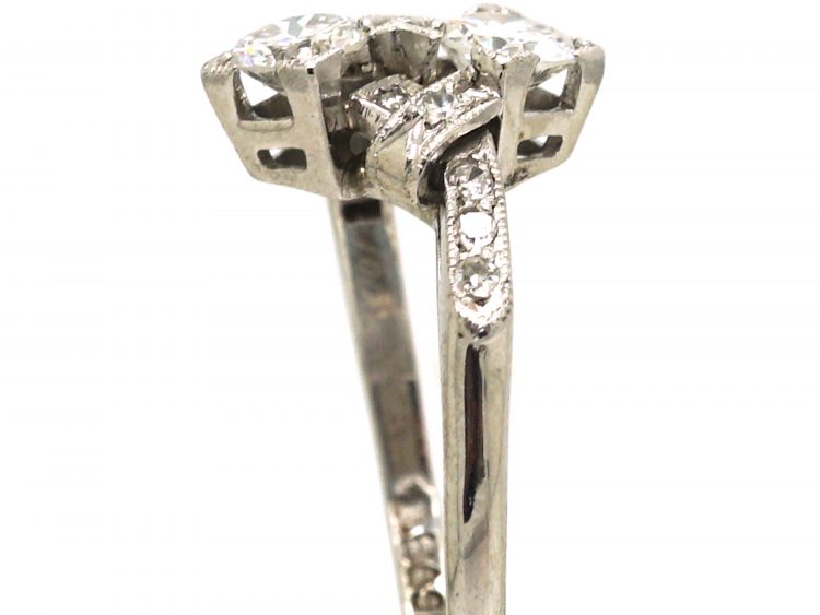 Early 20th Century 18ct White Gold & Platinum, Diamond Crossover Ring
