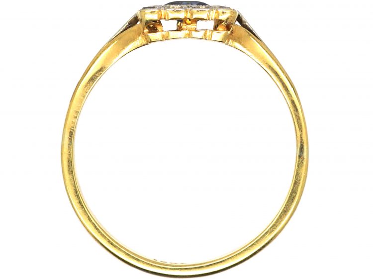 Art Deco 18ct Gold & Platinum, Sapphire & Diamond Square Ring