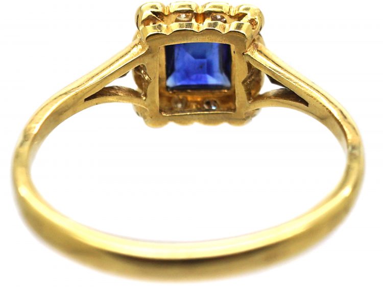 Art Deco 18ct Gold & Platinum, Sapphire & Diamond Square Ring