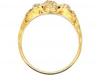 Victorian 18ct Gold, Three Stone Diamond Carved Half Hoop Ring