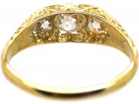 Victorian 18ct Gold, Three Stone Diamond Carved Half Hoop Ring