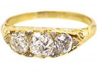 Victorian 18ct Gold, Three Stone Diamond Carved Half Hoop Ring